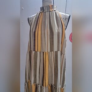 Mlle Gabrielle Striped Maxi Dress in Yellow, Taupe, Cream